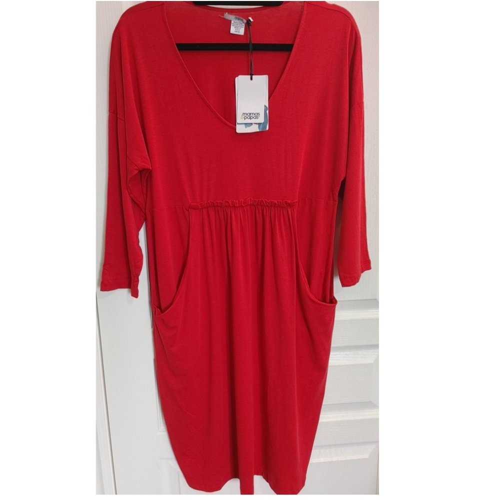 MAMAS&PAPAS LONG SLEEVE SHIFT DRESS RED WITH SIDE POCKETS (US8)